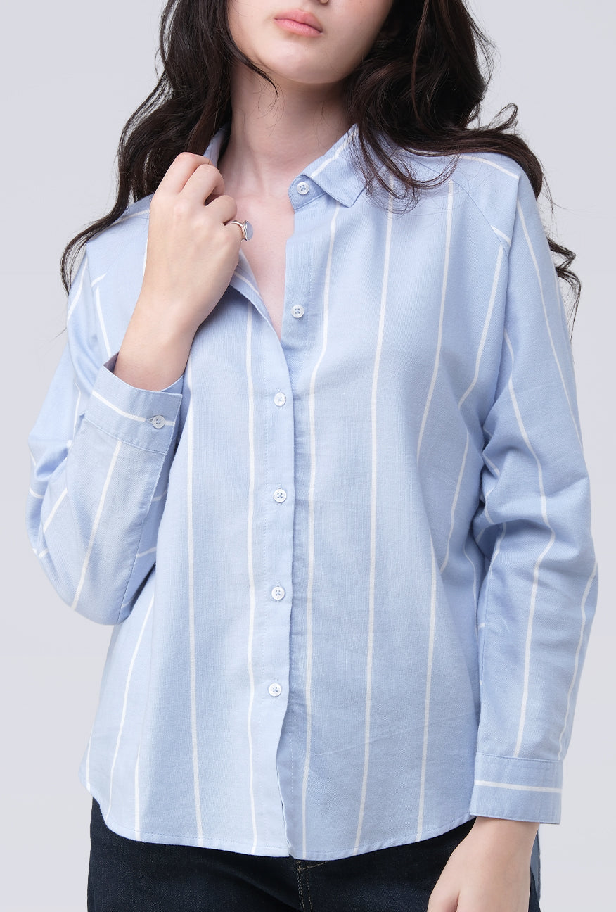 Kemeja Lengan Panjang Lycka Blue White