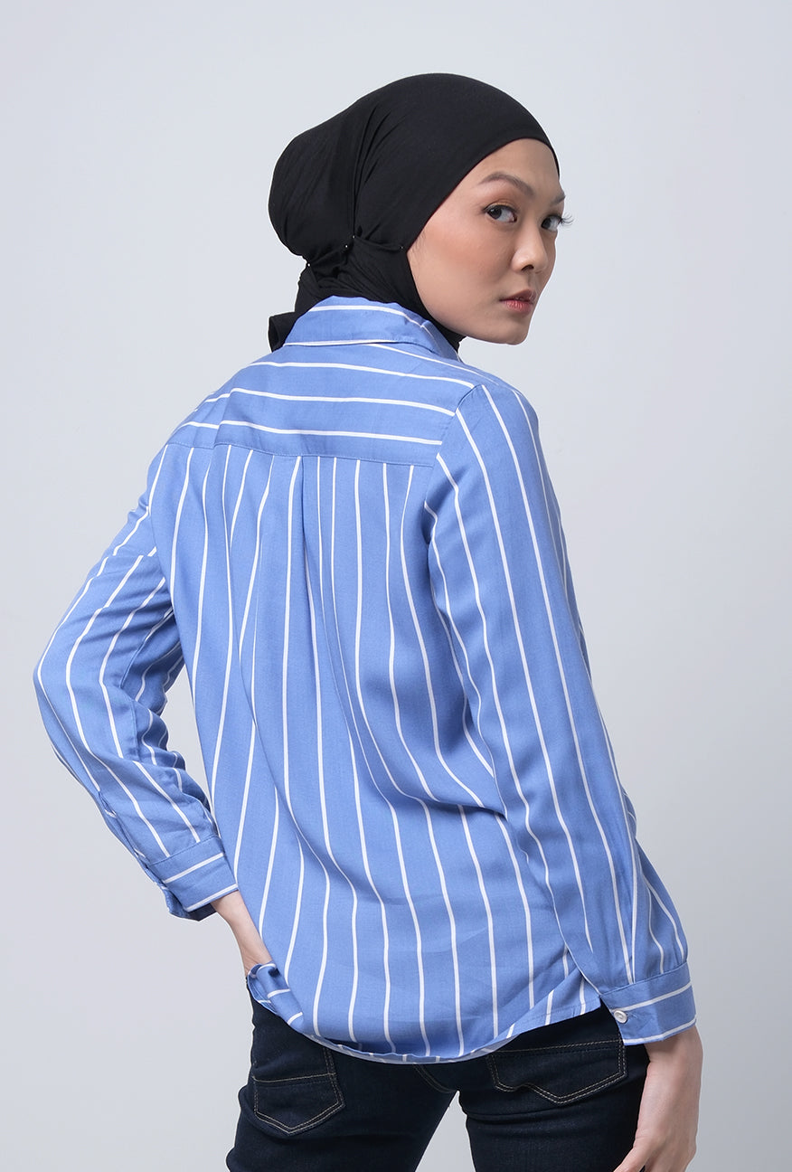 Kemeja Lengan Panjang Mira Blue White