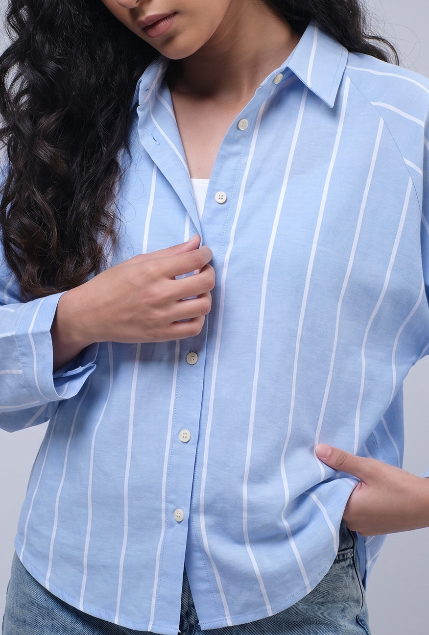Kemeja Lengan Panjang Lycka Blue White