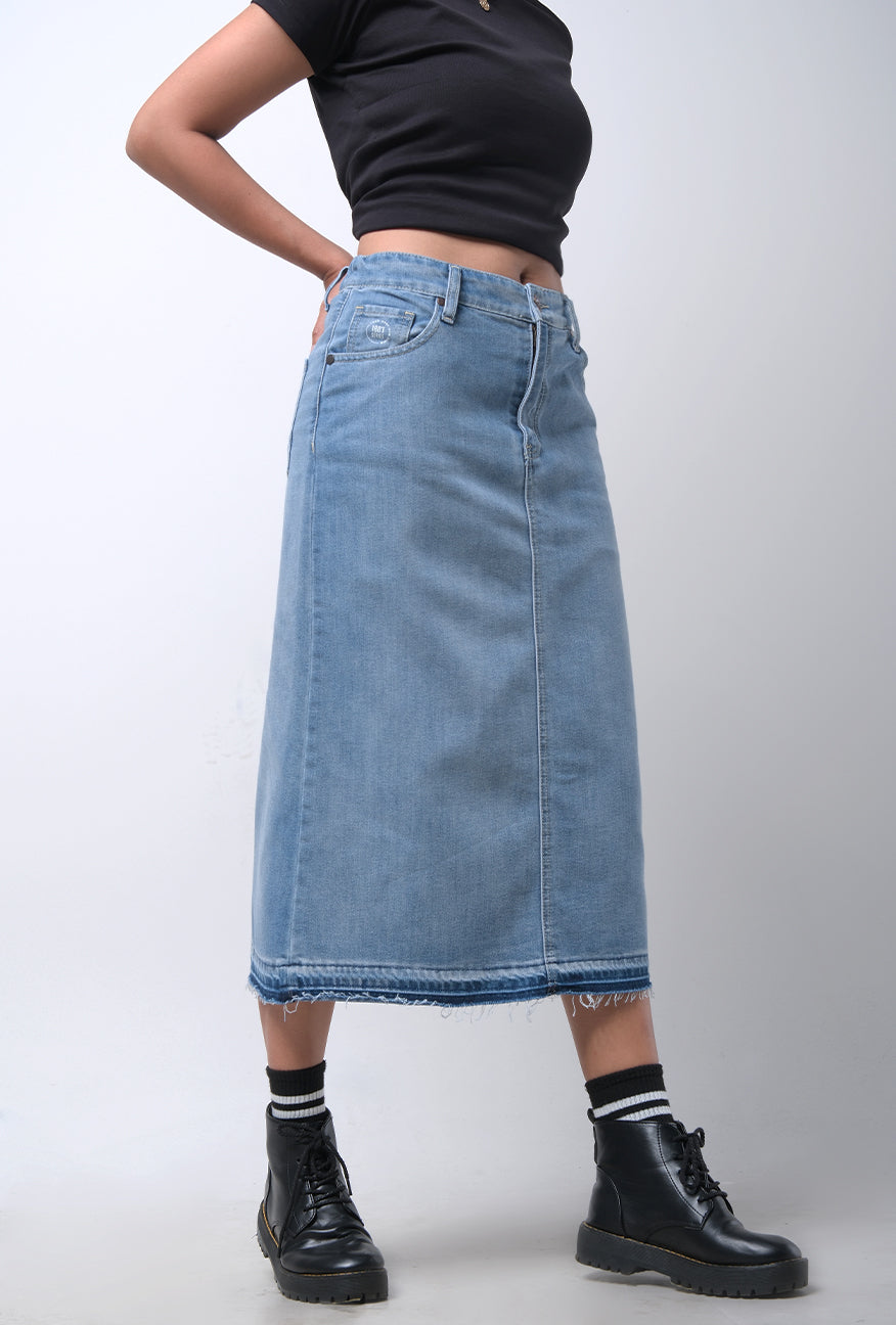 Rok Midi Denim Jenaira Light Blue