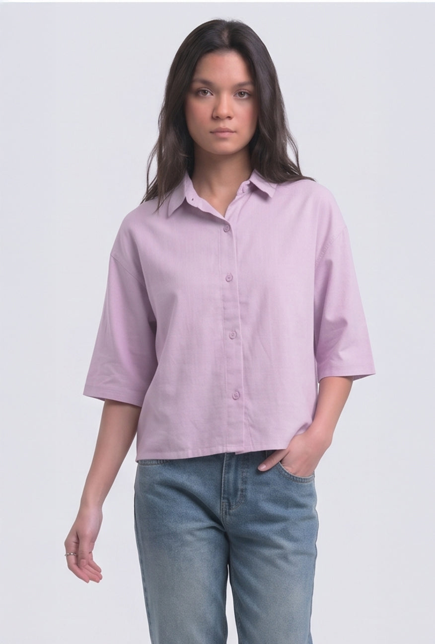 Kemeja Lengan Pendek Aurel Purple Pink