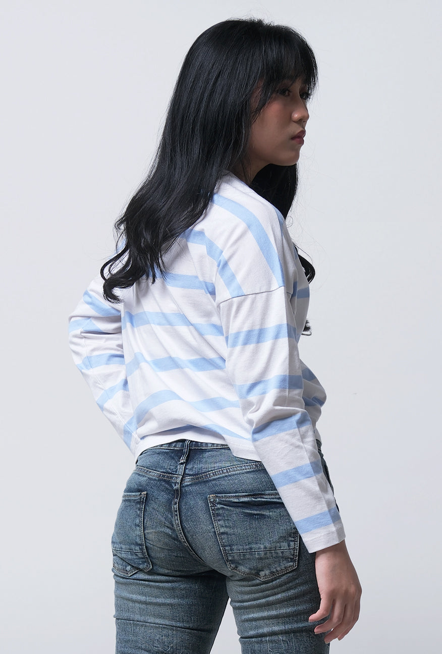 T-Shirt Lengan Panjang Godiva Blue White Stripe
