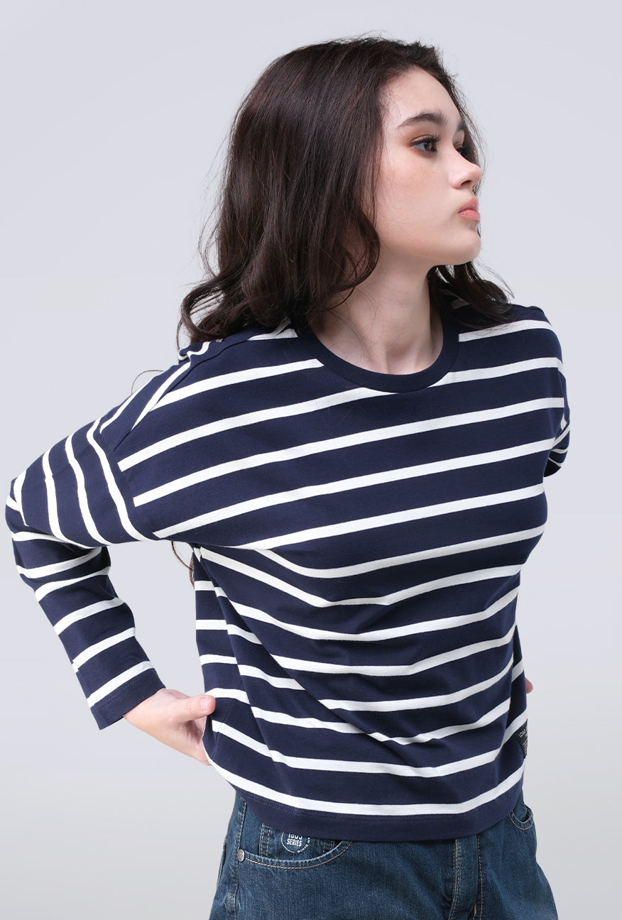 T-Shirt Lengan Panjang Grecila Navy White Stripe
