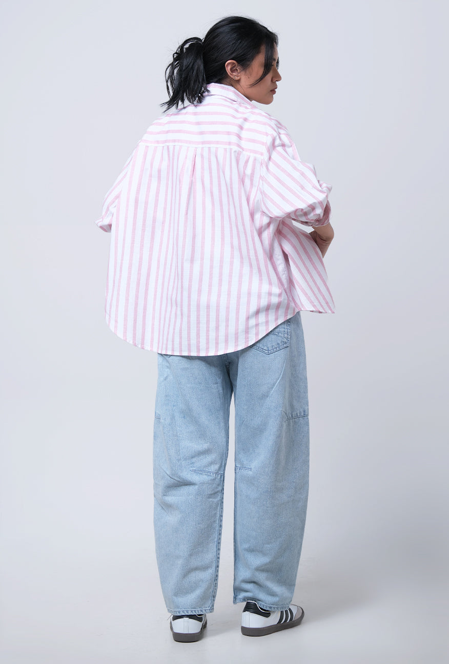Kemeja Lengan Panjang Lenka Pink White