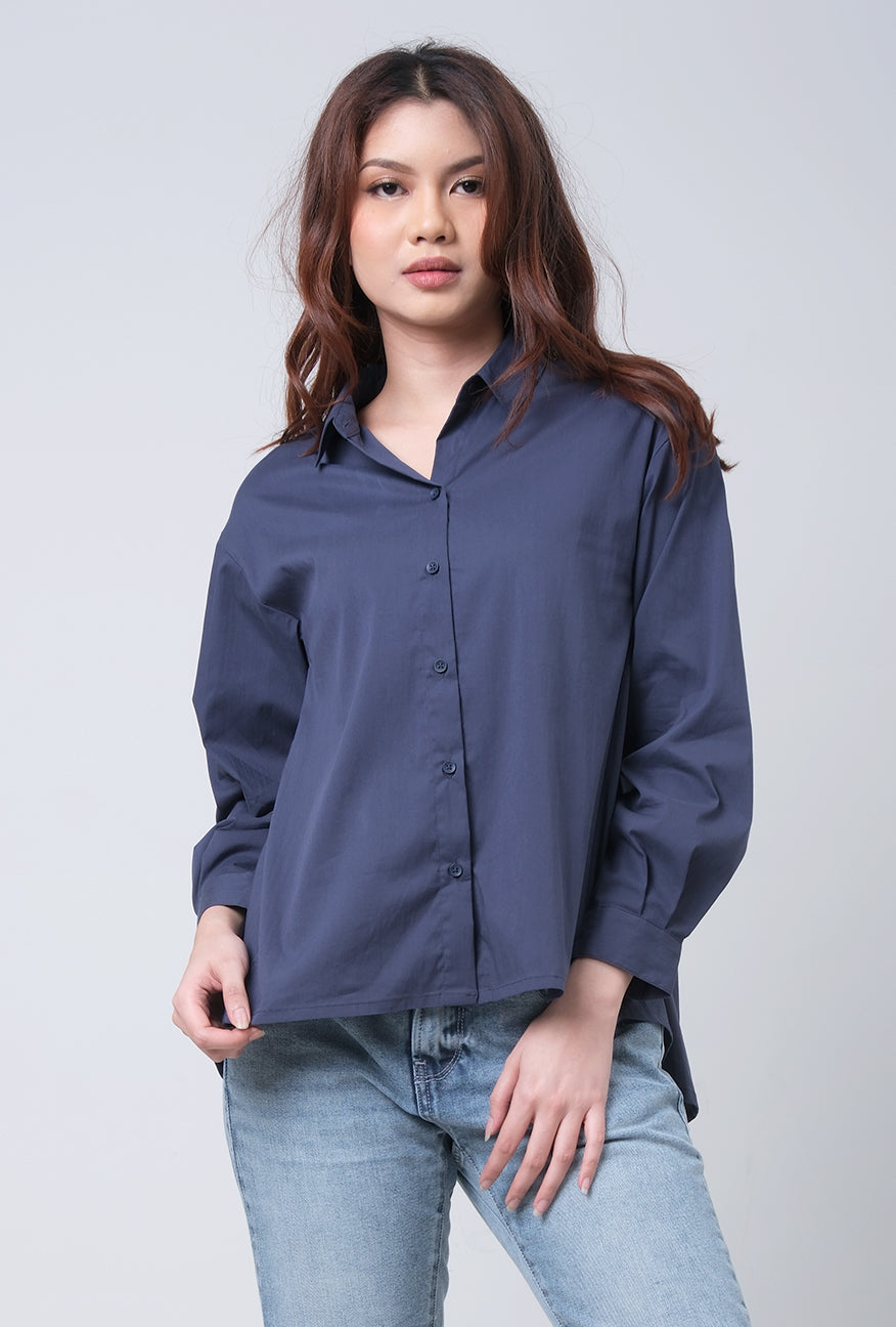 Kemeja Lengan Panjang Raquel Navy
