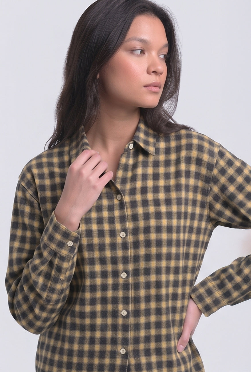 Kemeja Flanel Stacia Navy Yellow