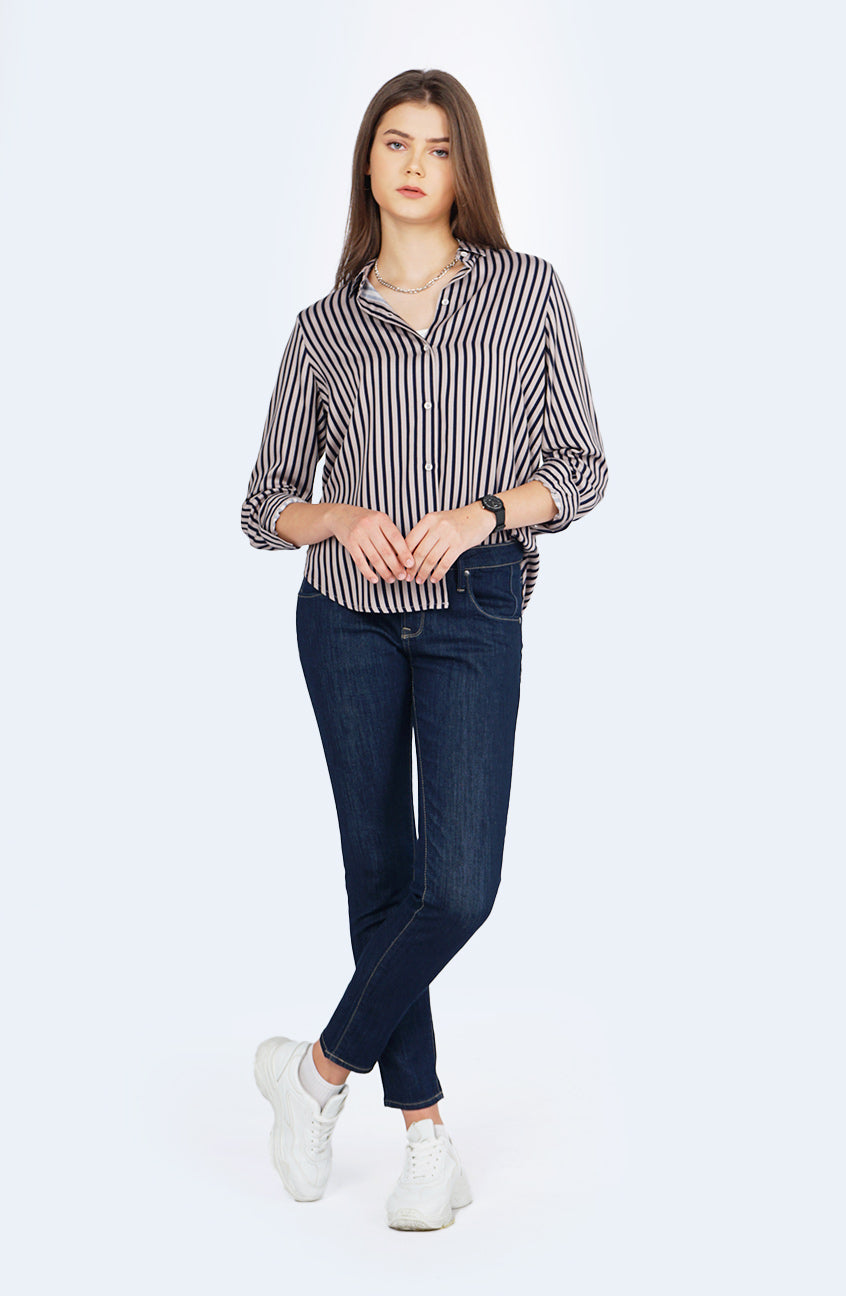 Kemeja Lengan Panjang Syarla Navy Grey
