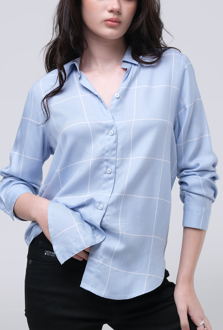 Kemeja Lengan Panjang Kayza Blue White