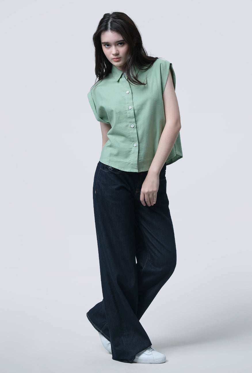 Kemeja Lengan Pendek Oryna Green Exclusive Online