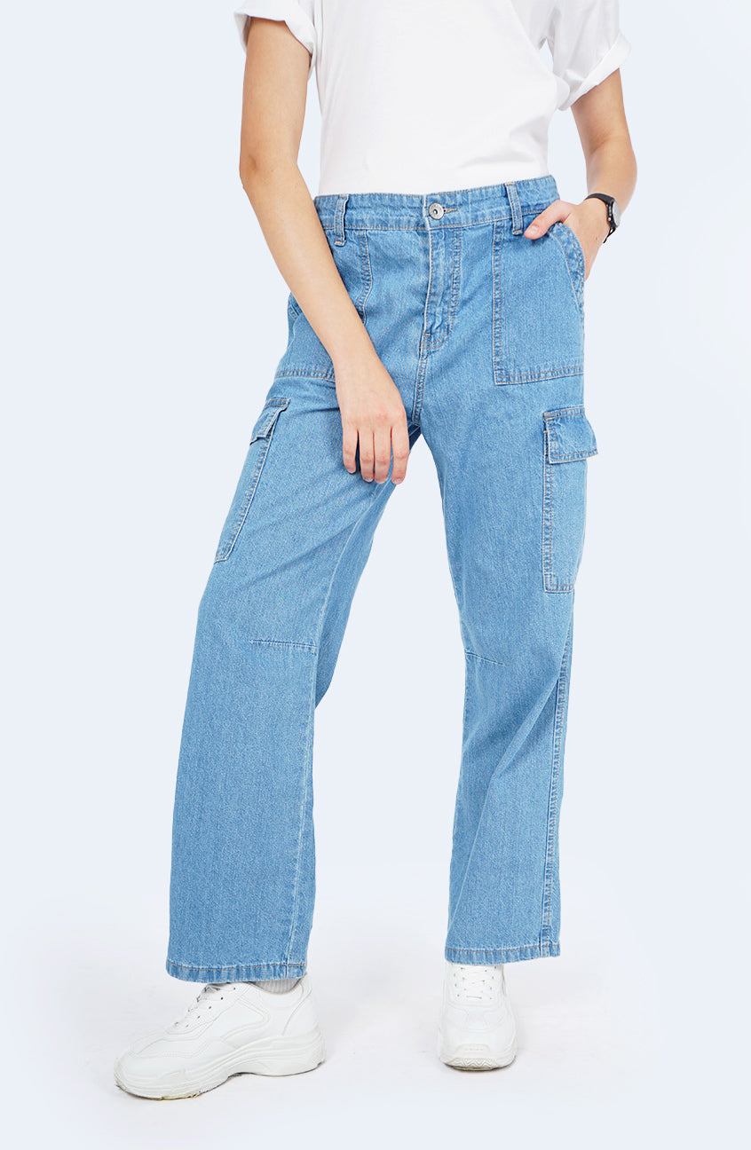 Celana Cargo Denim Misha Medium Blue