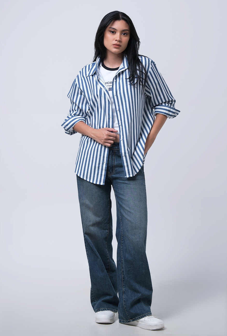 Kemeja Lengan Panjang Misya Blue White