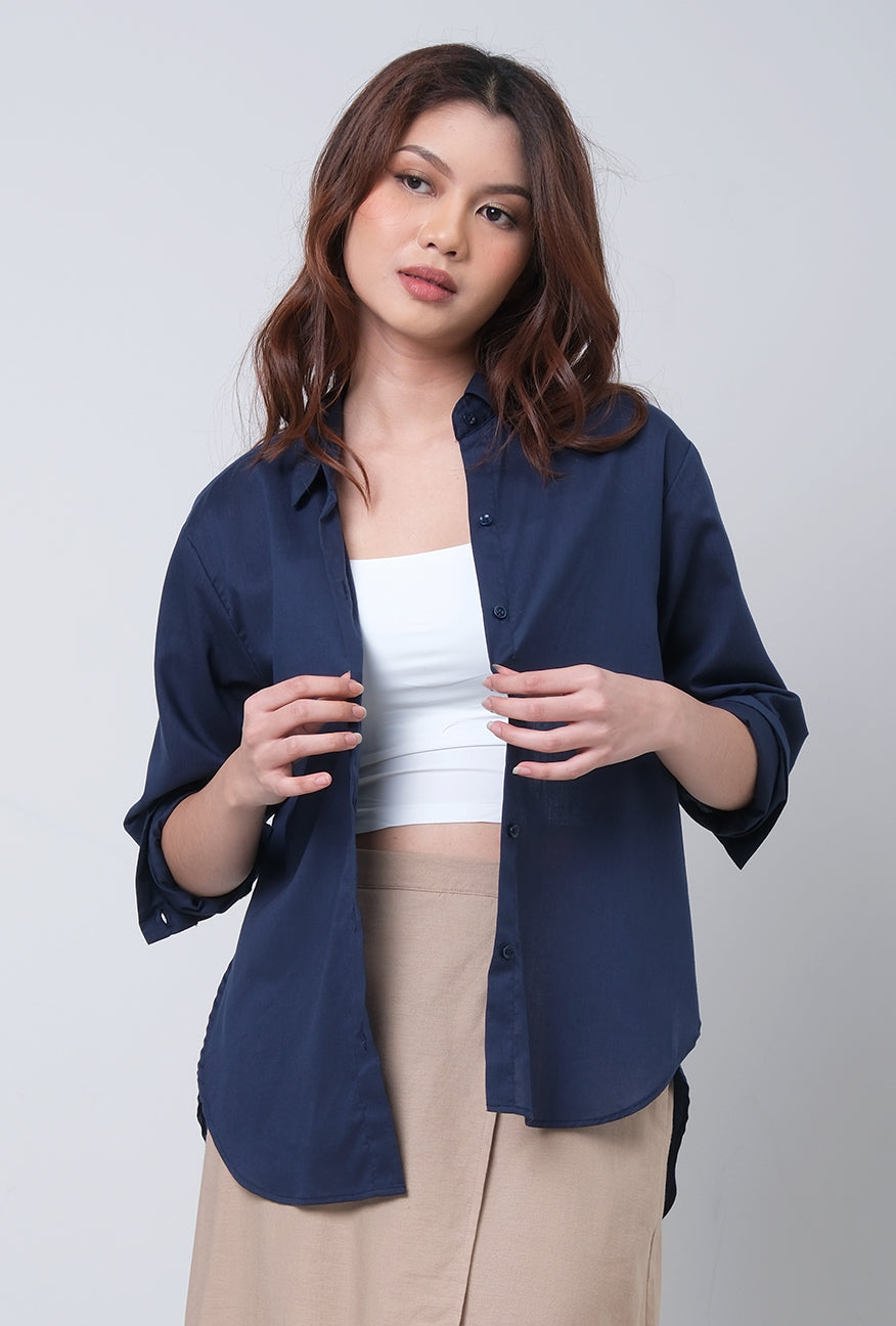 Kemeja Lengan Panjang Twyla Navy