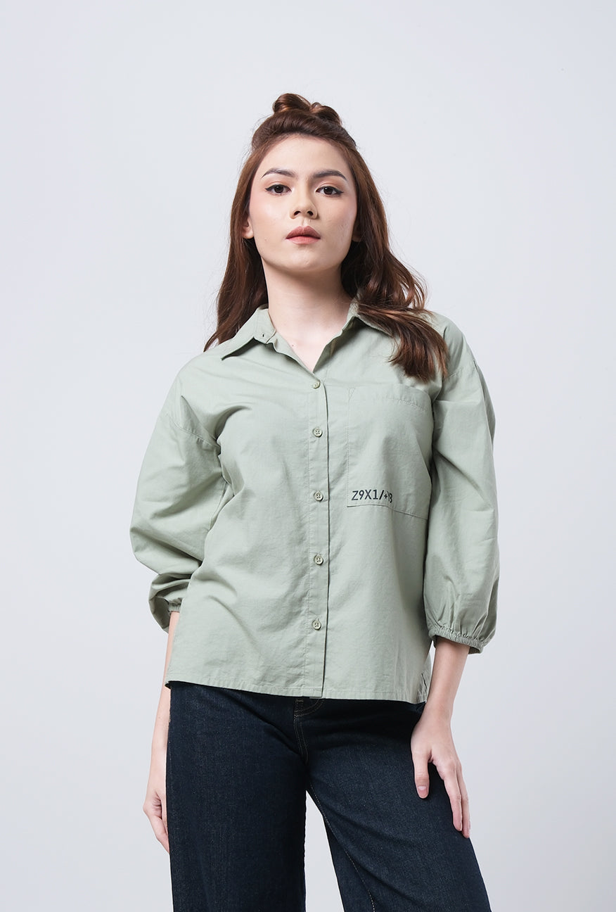 Kemeja Lengan Panjang Haura Sage