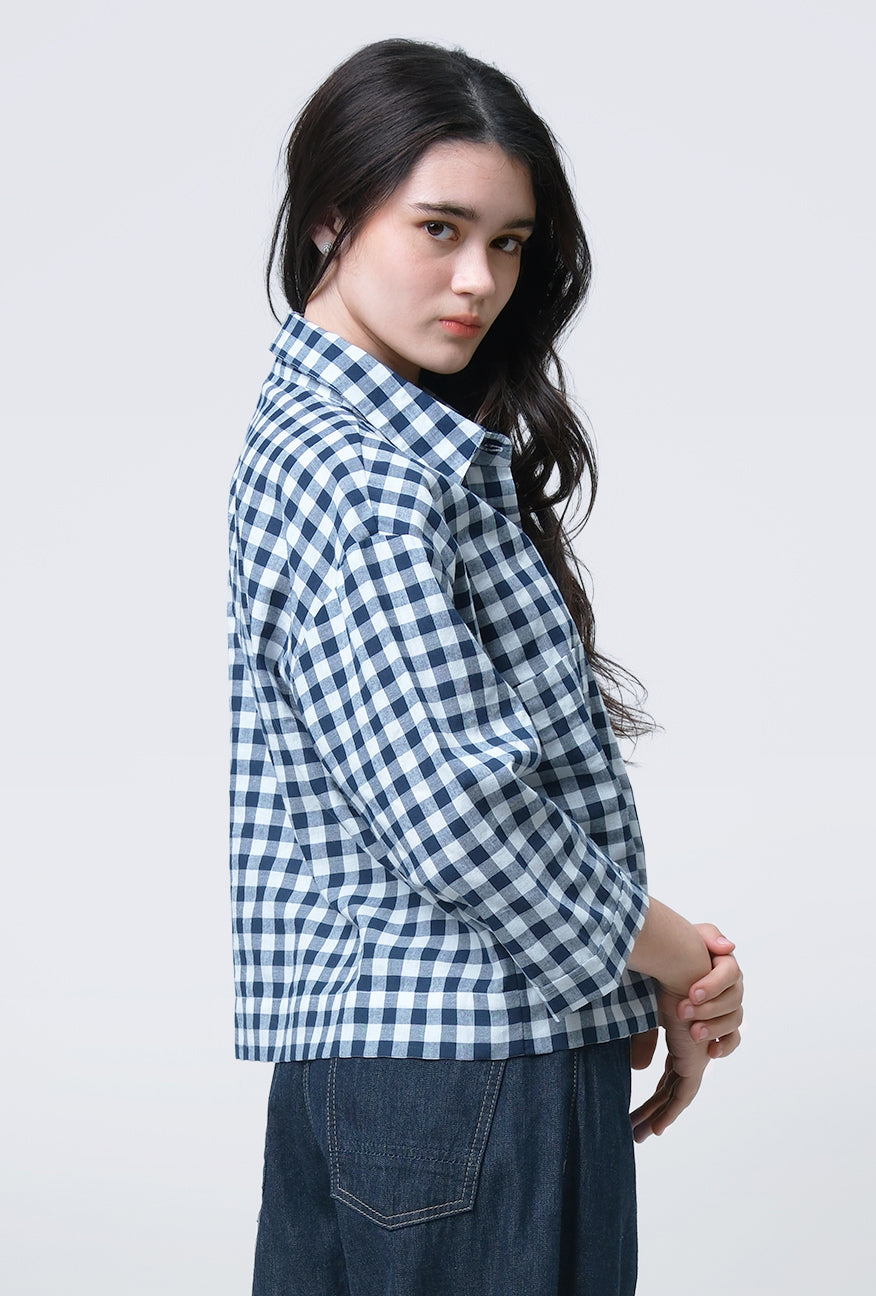 Kemeja Lumi Navy White Exclusive Online