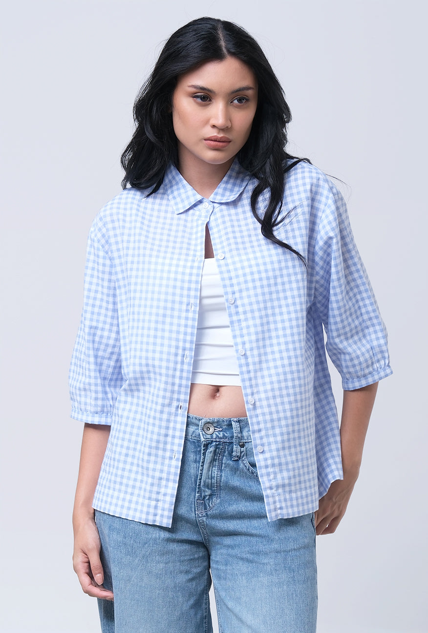 Kemeja Lengan Pendek Myles Blue White