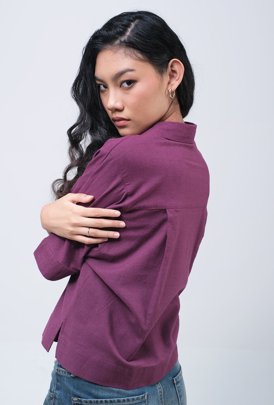 Kemeja Lengan Pendek Eleva Dark Purple