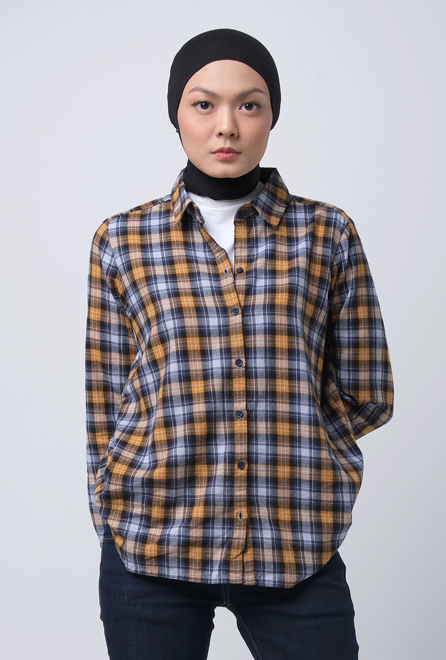 Kemeja Flanel Zoe Navy Yellow