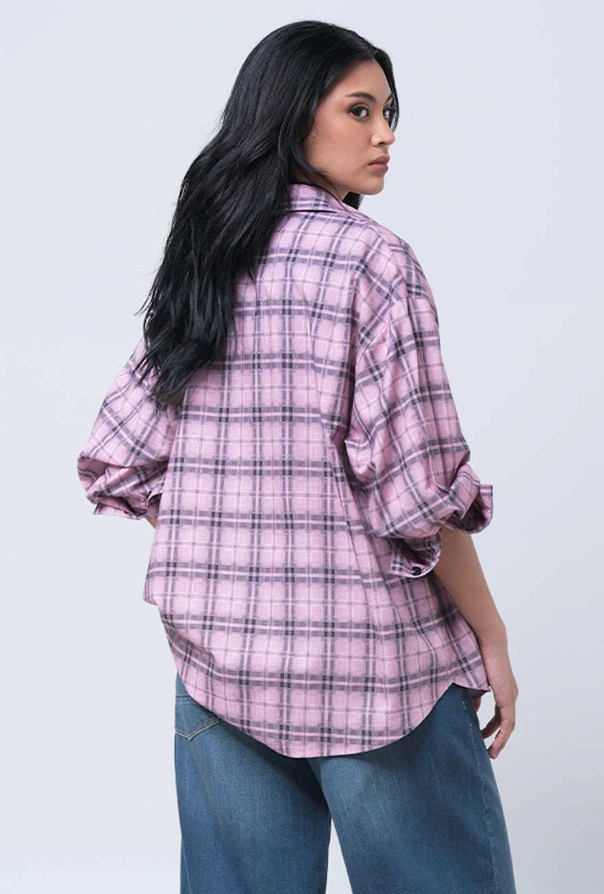 Kemeja Lengan Panjang Alanza Pink Black