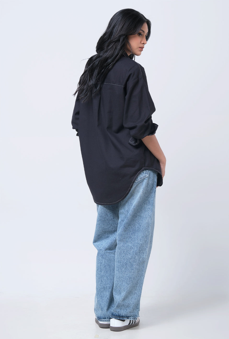 Kemeja Lengan Panjang Nisrina Black Shirt