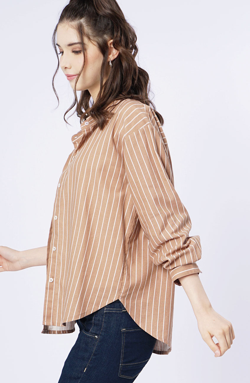 Kemeja Lengan Panjang Arcilla Brown White