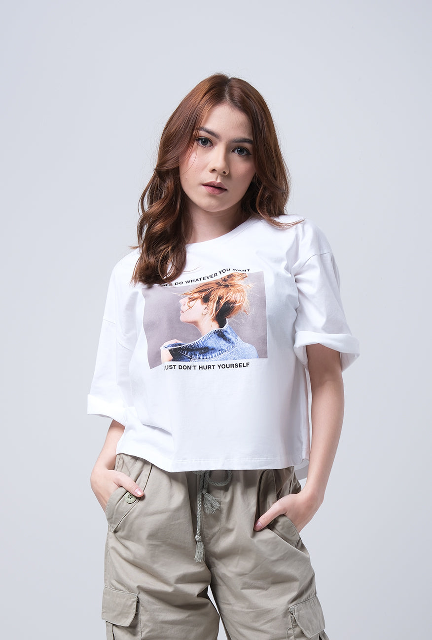 T-Shirt Crop Lengan Pendek Lilly Offwhite