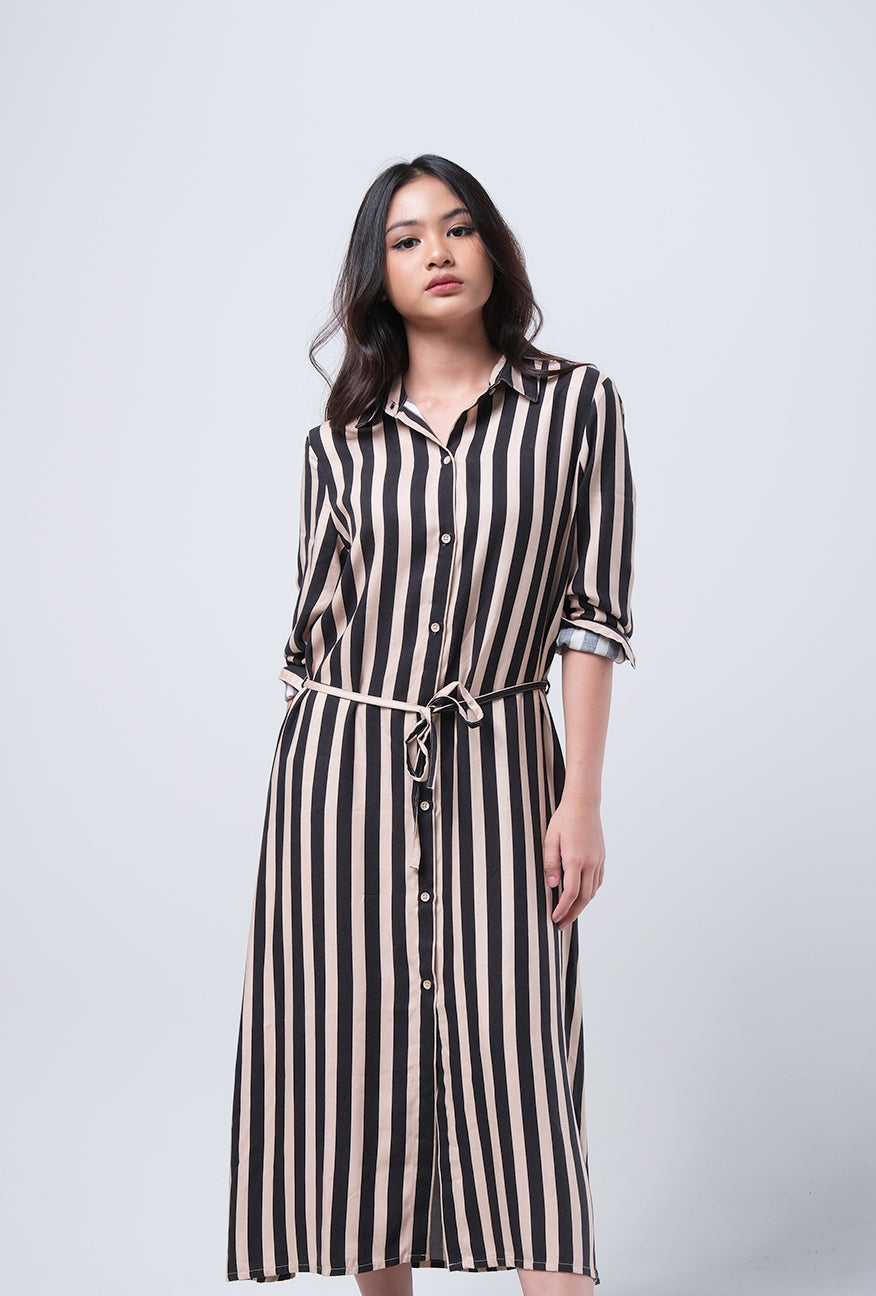 Dress Lengan Panjang Gempita Khaki Black