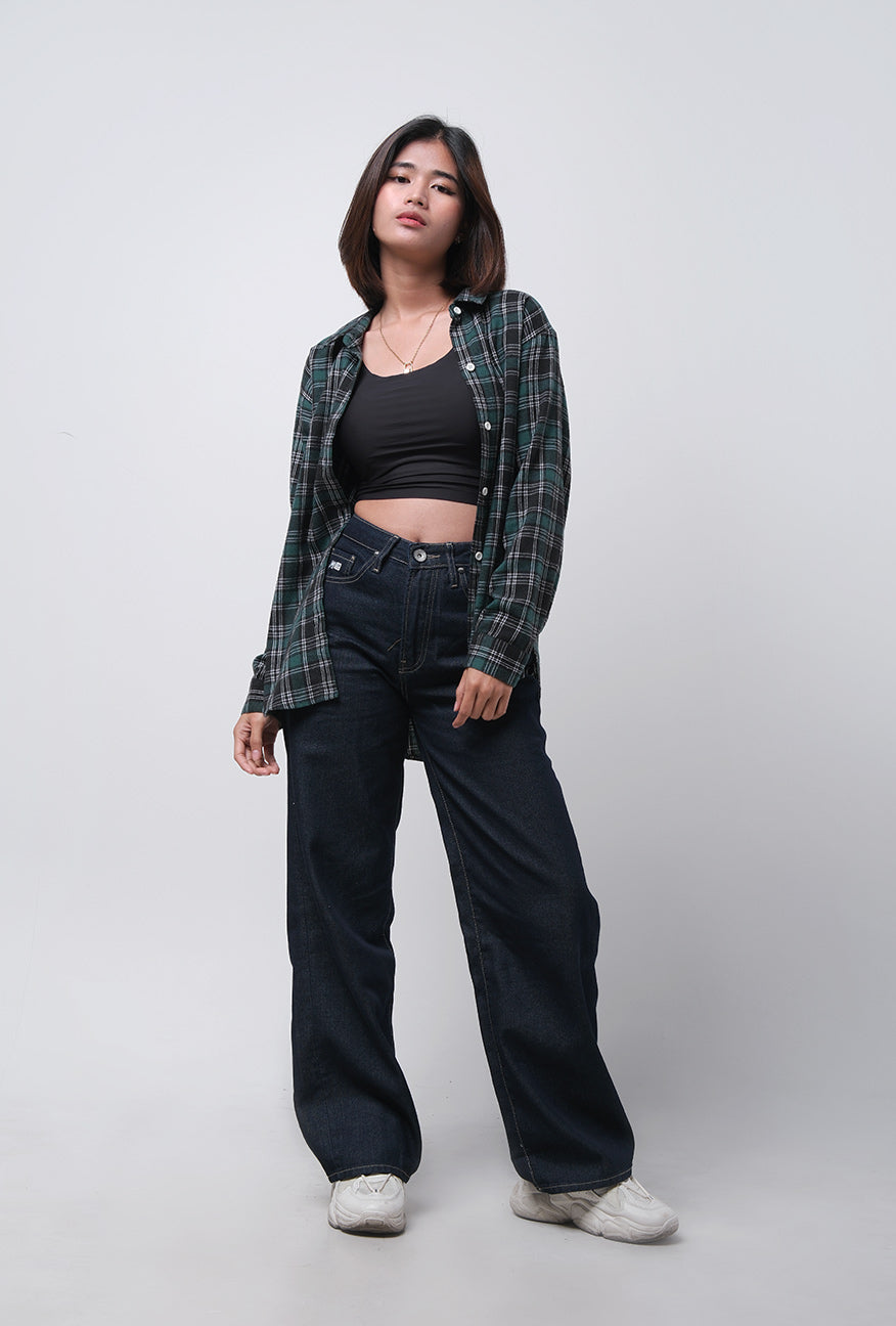 Kemeja Flanel Jenna Green Black