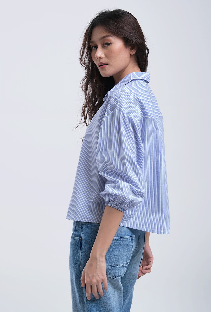 Kemeja Lengan Panjang Shanu Blue White Shirt