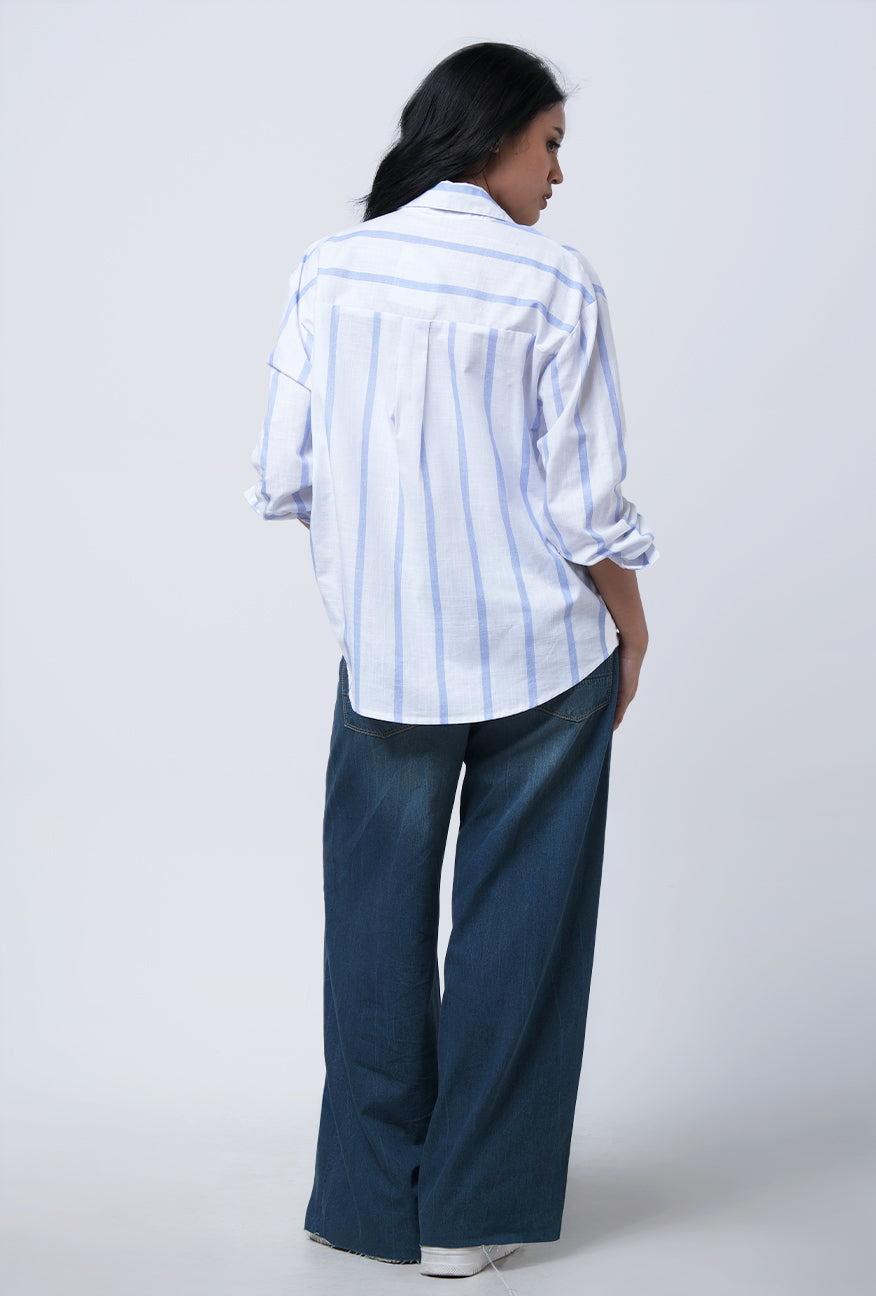 Kemeja Lengan Panjang Juanna White Blue