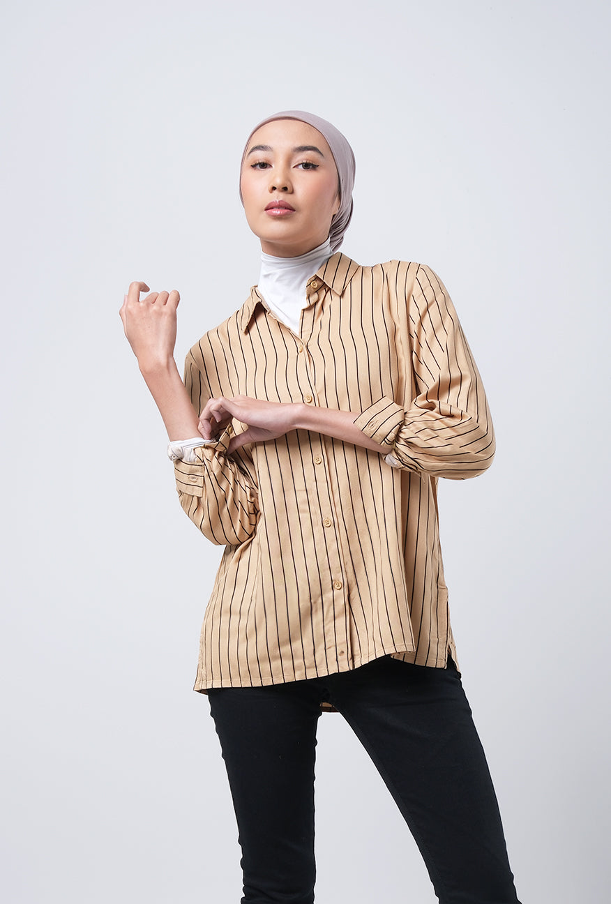 Kemeja Lengan Panjang Carissa Khaki Black