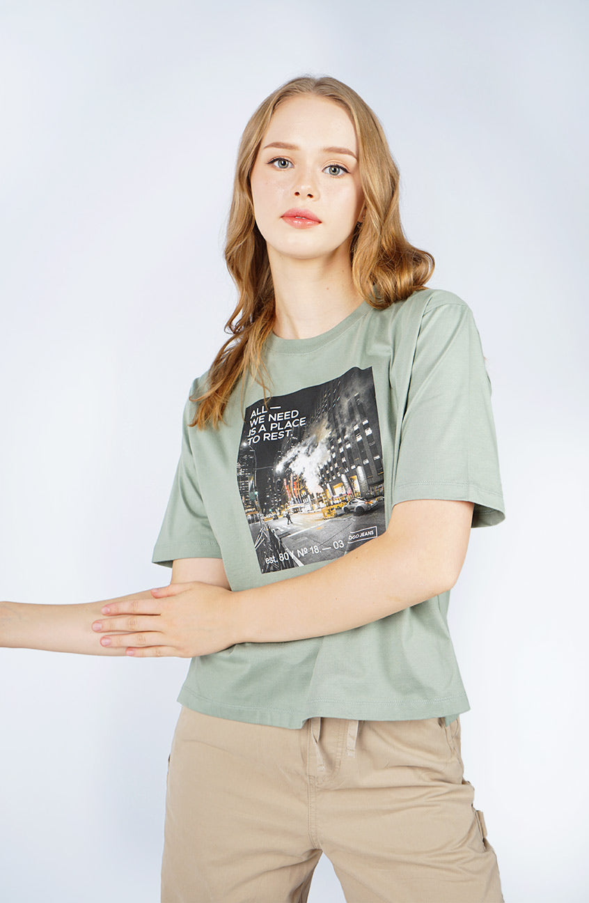T-Shirt Boxy Lengan Pendek Rivania Dusty Green