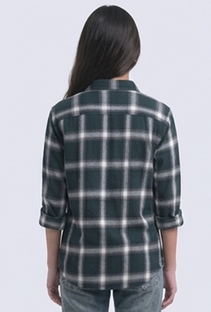 Kemeja Flanel Devi Green Offwhite