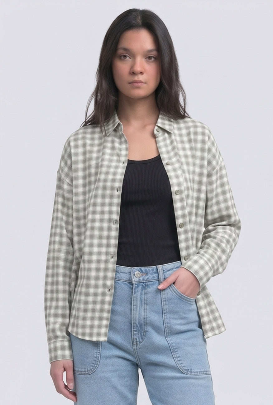Kemeja Lengan Panjang Olivia White Green