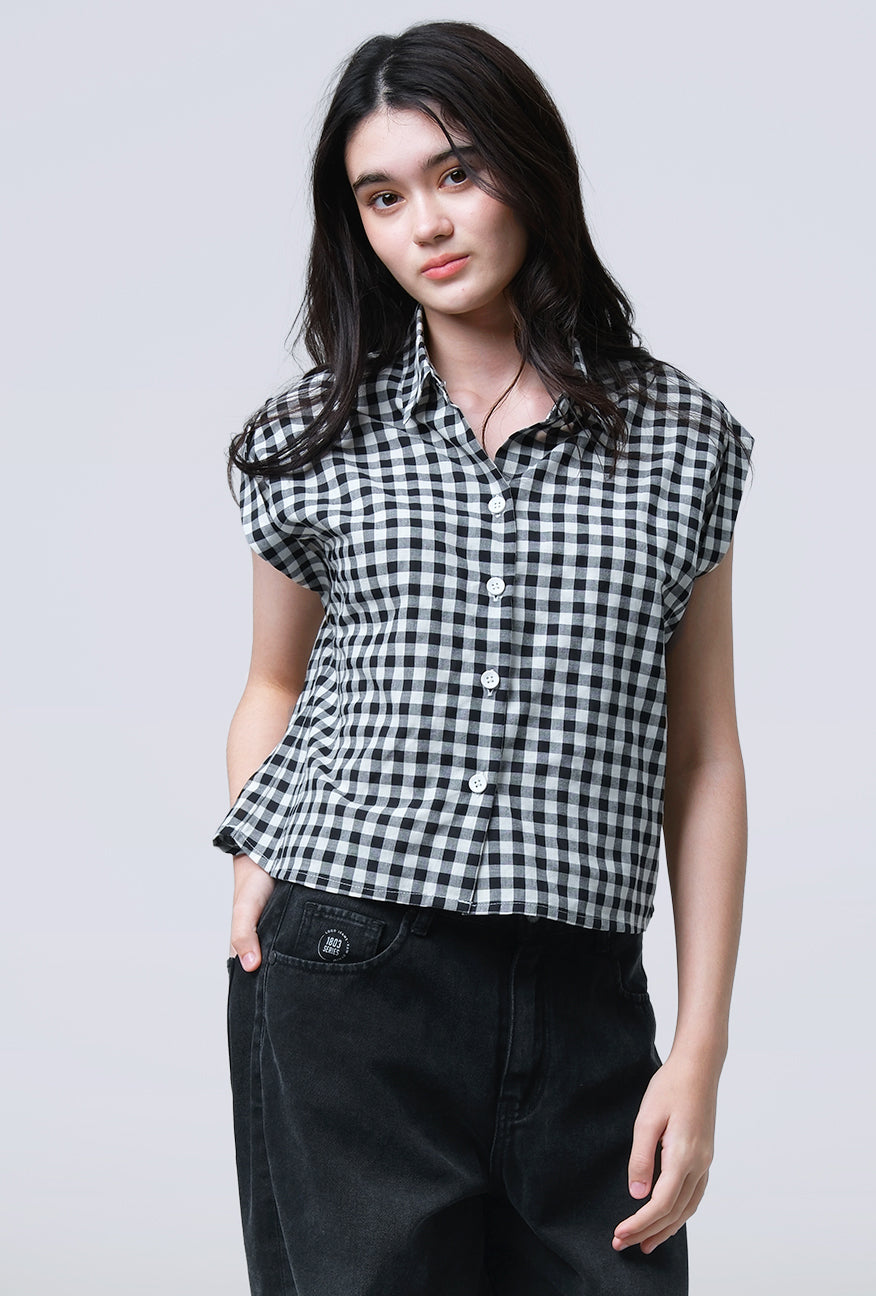 Kemeja Lengan Pendek Gwen Black White Exclusive Online