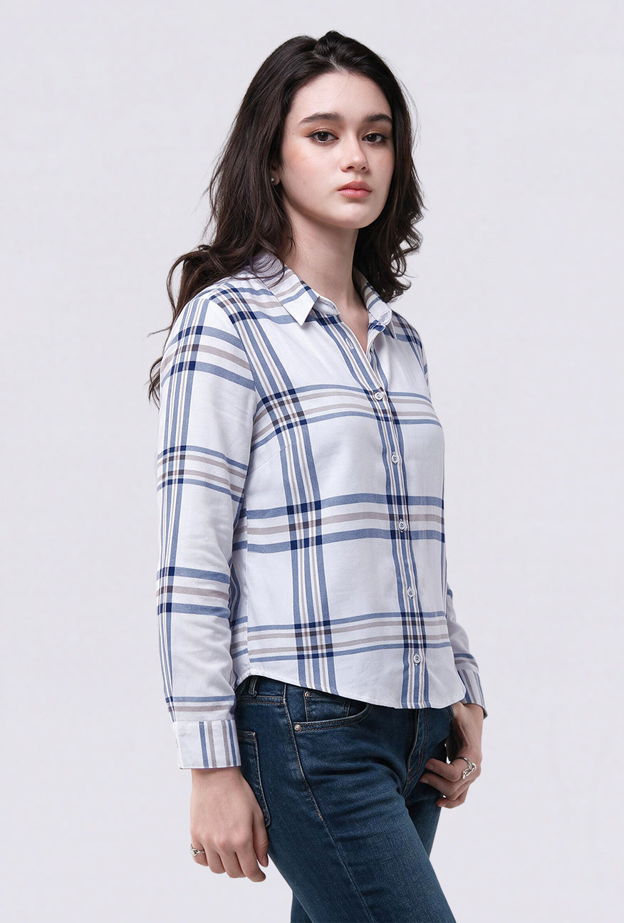Kemeja Lengan Panjang Mara White Blue