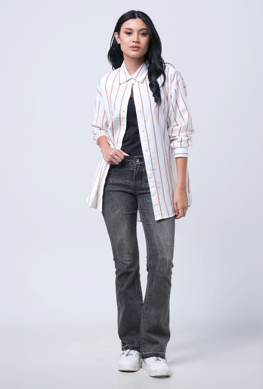 Kemeja Lengan Panjang Chelmira Offwhite Brown