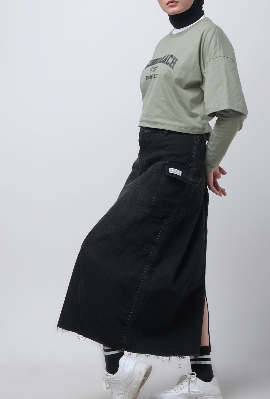 Rok Midi Jeanette Dark Grey Denim