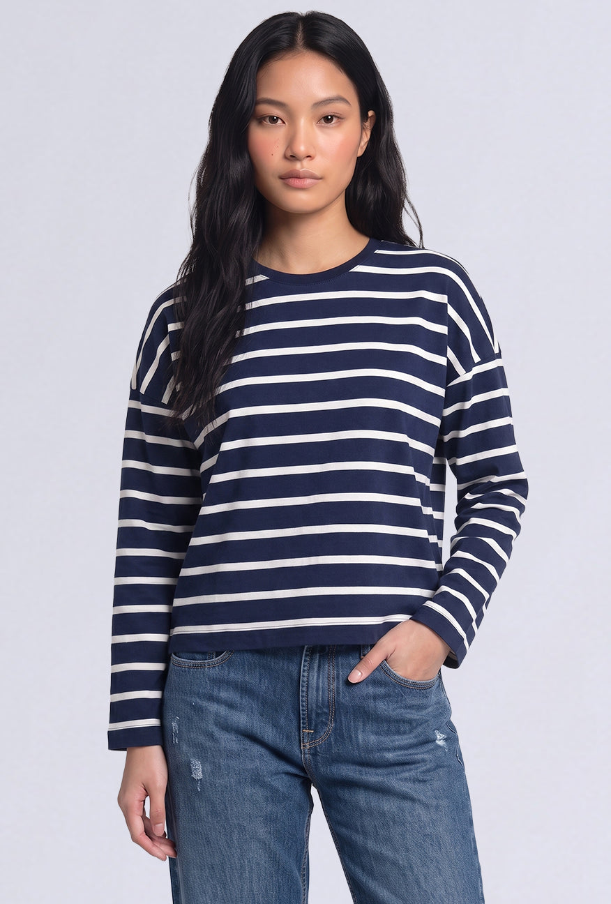 T-Shirt Lengan Panjang Grecila Navy White Stripe