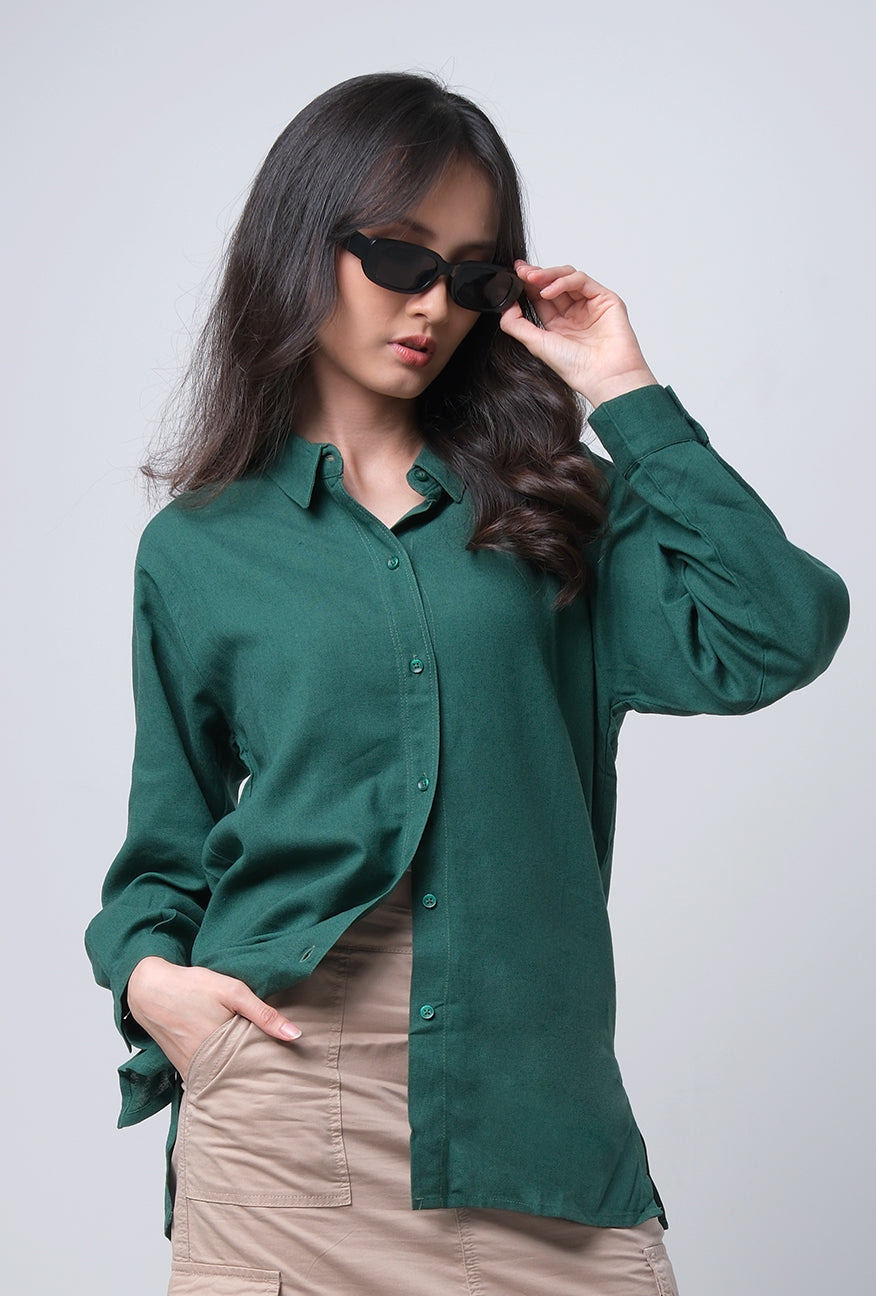 Kemeja Lengan Panjang Windy Dark Green