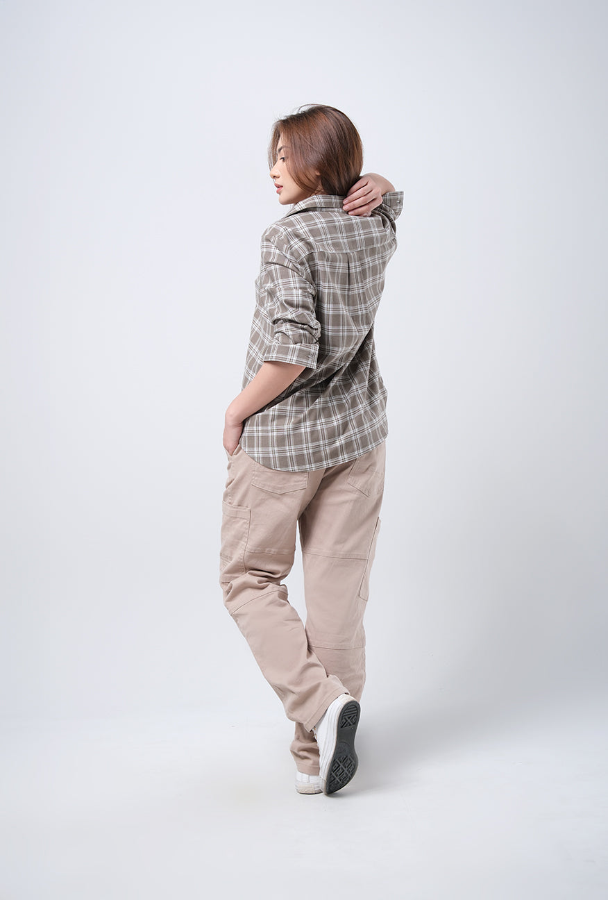 Kemeja Lengan Panjang Wilona Army White
