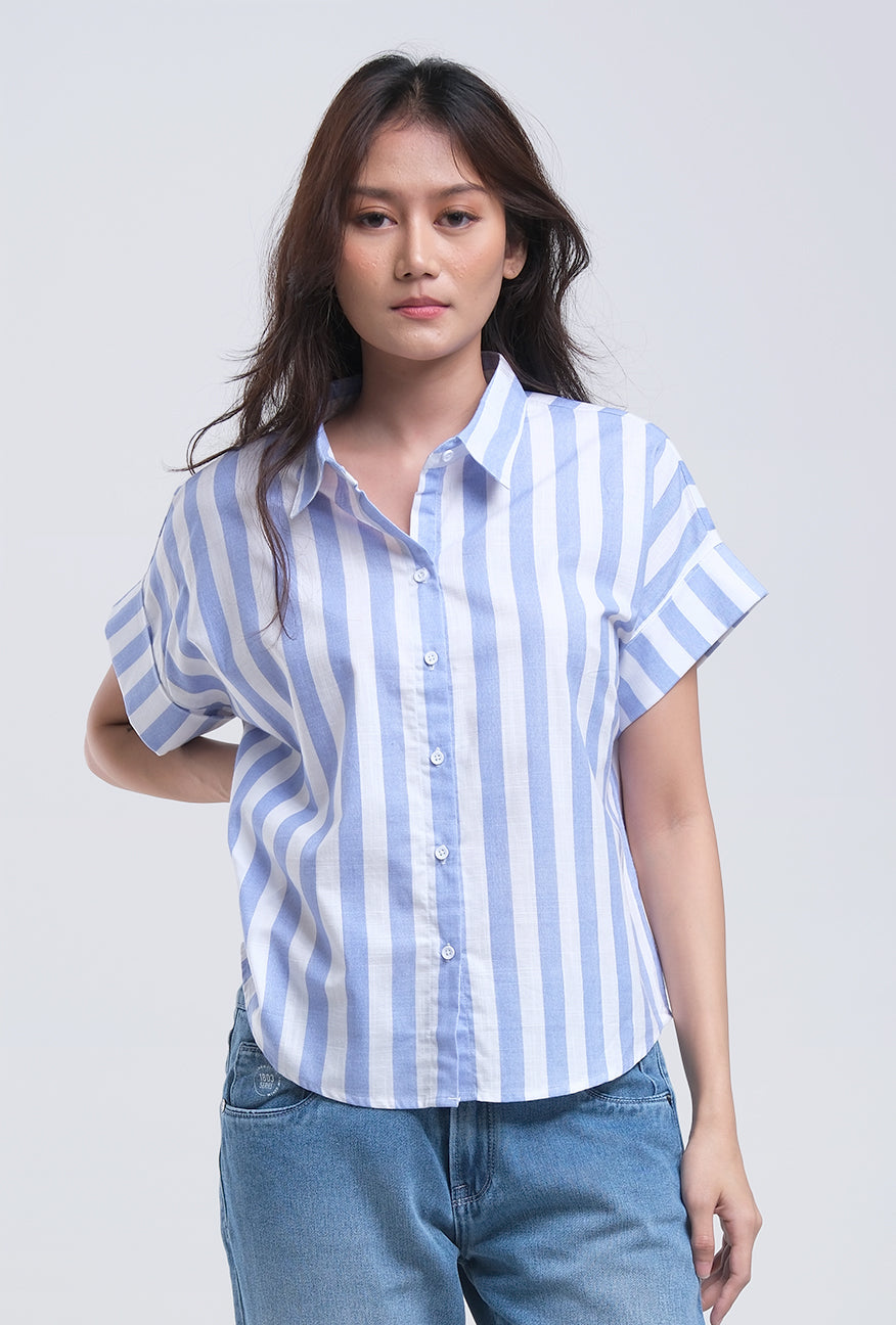 Kemeja Lengan Pendek Griffyna Blue White