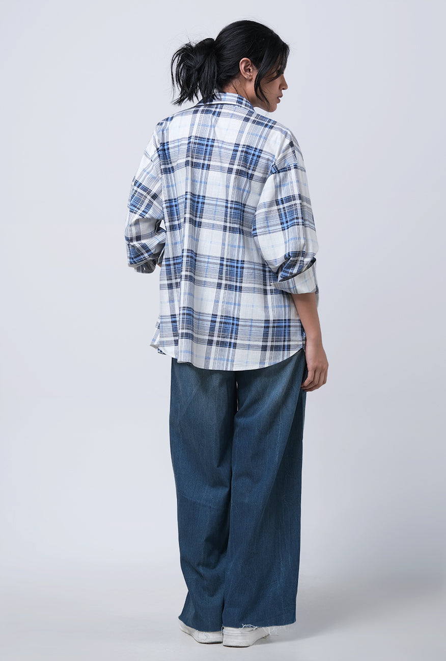 Kemeja Lengan Panjang Agnetha White Blue