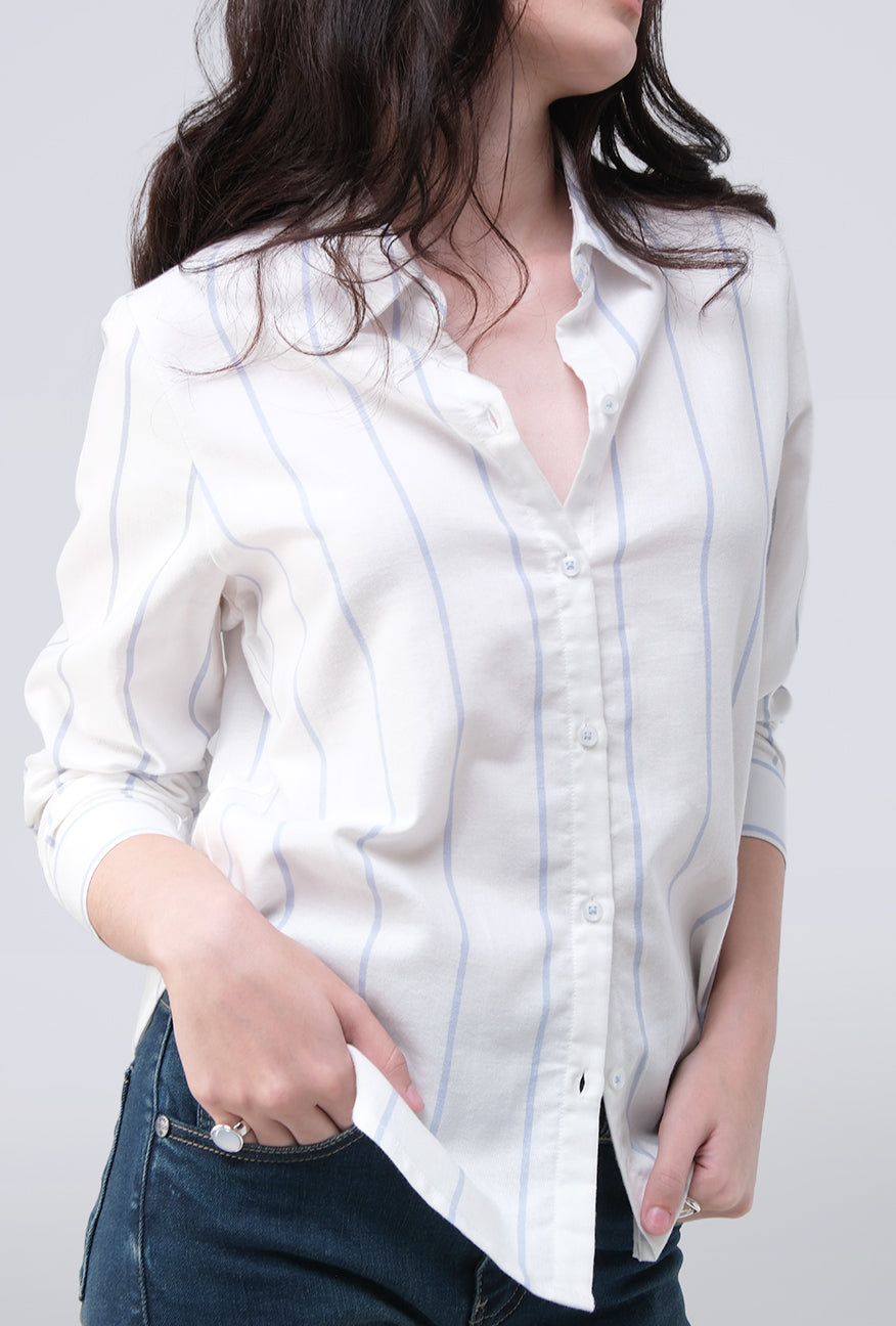 Kemeja Lengan Panjang Soleil White Blue