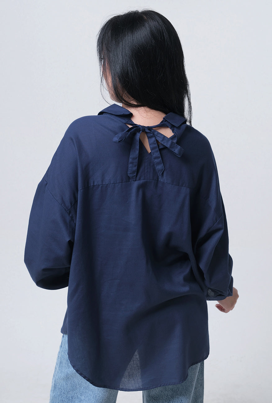 Kemeja Lengan Panjang Beiza Navy