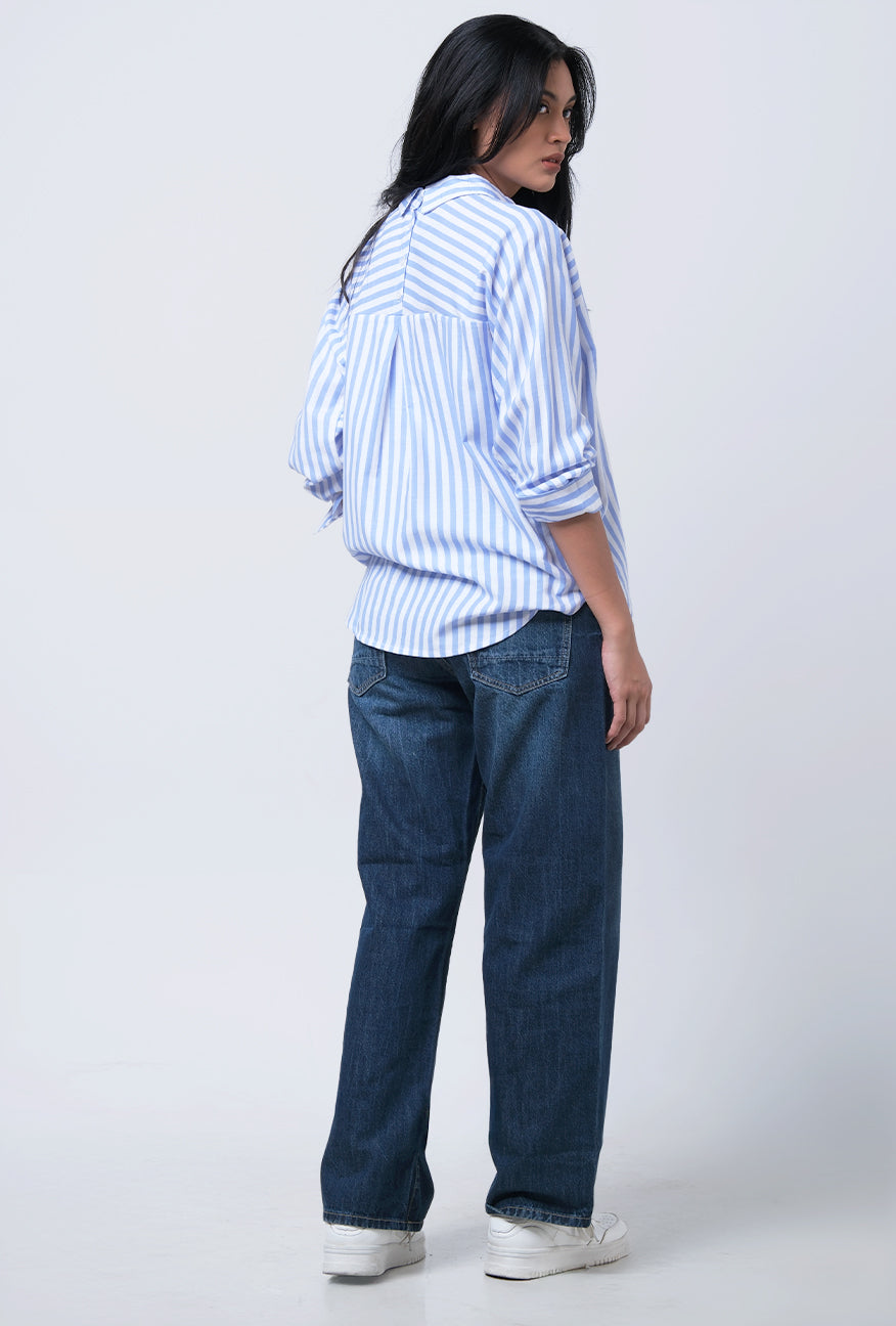 Kemeja Lengan Panjang Elmavyna White Blue