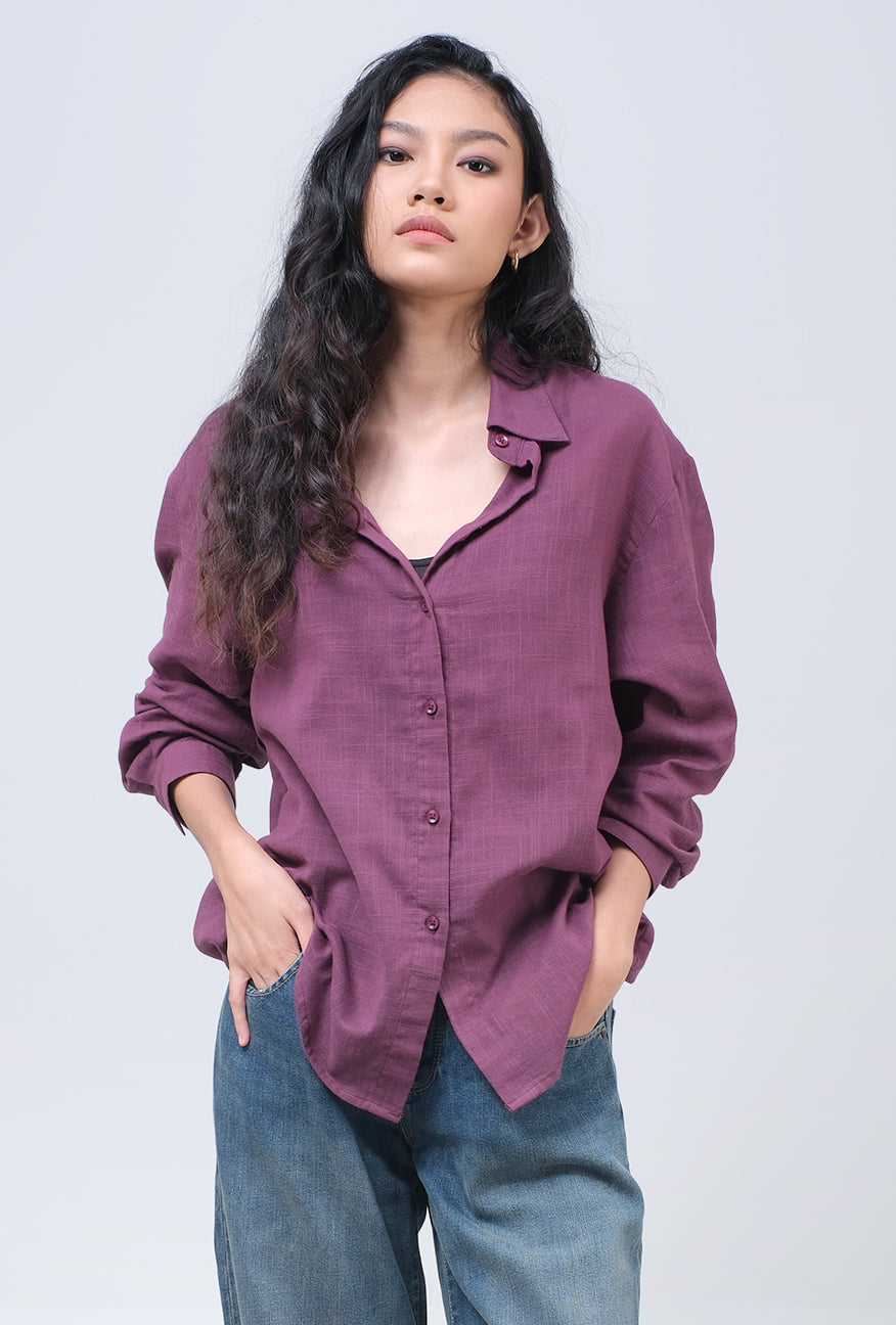 Kemeja Lengan Panjang Aveela Dark Purple