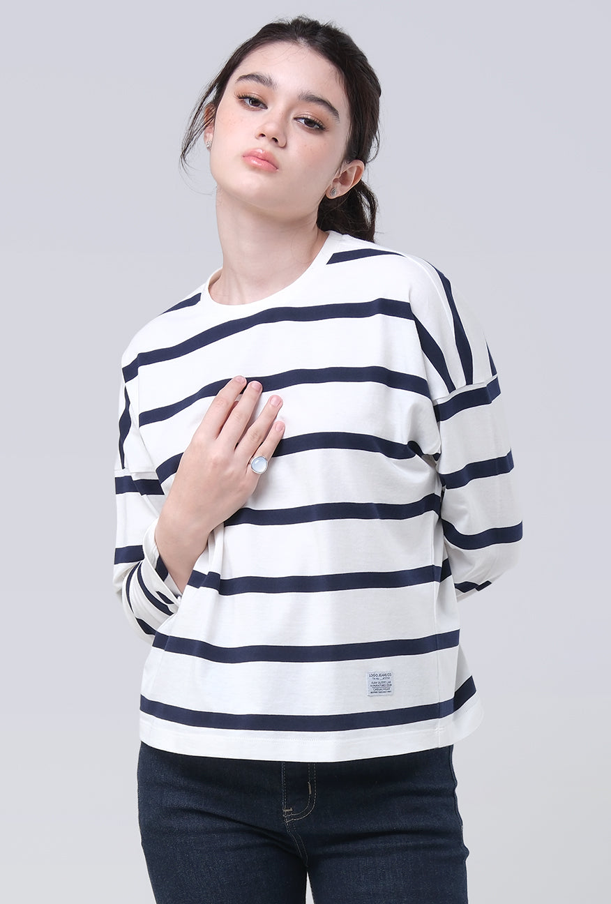 T-Shirt Lengan Panjang Sena White Navy Stripe