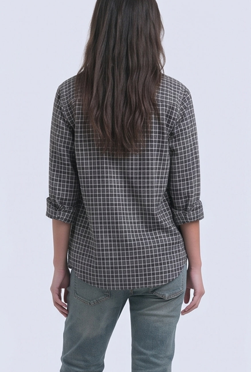 Kemeja Flanel Meyra Grey Black