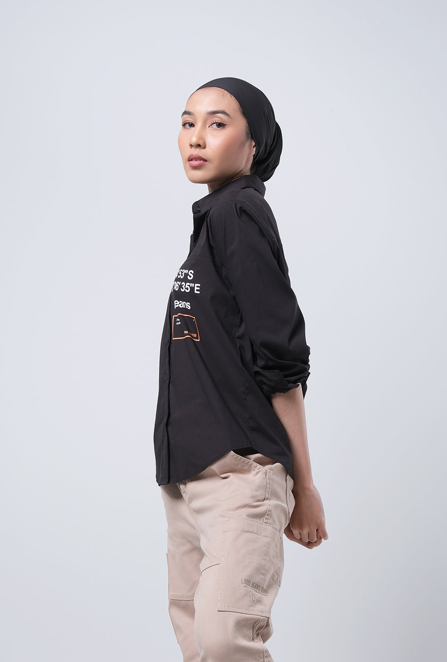 Kemeja Lengan Panjang Elaina Black