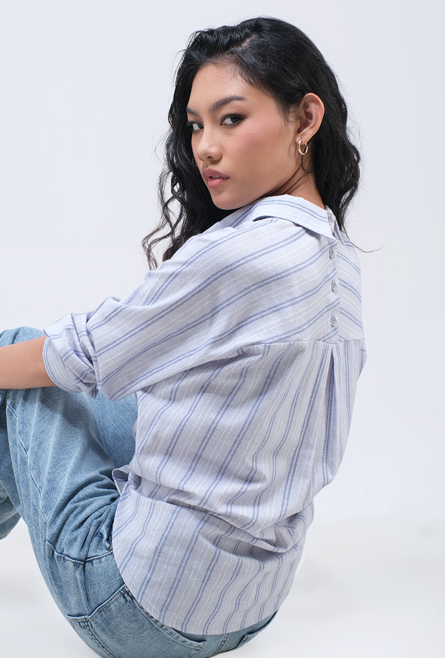 Kemeja Lengan Panjang Oleli Grey Blue